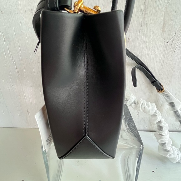 MOSCHINO Heart of Wool Leather Shoulder Bag- Black Gold - Picture 7 of 15